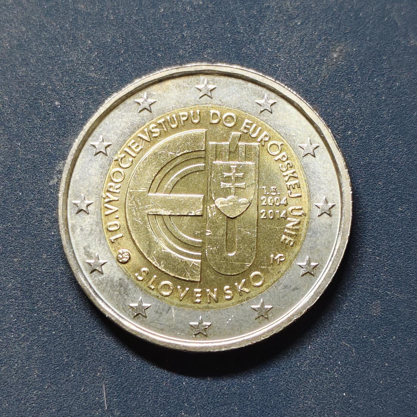 【全场包邮】纯粹捡漏拍508场 斯洛伐克2014年2欧元加入欧盟10周年双色纪念币