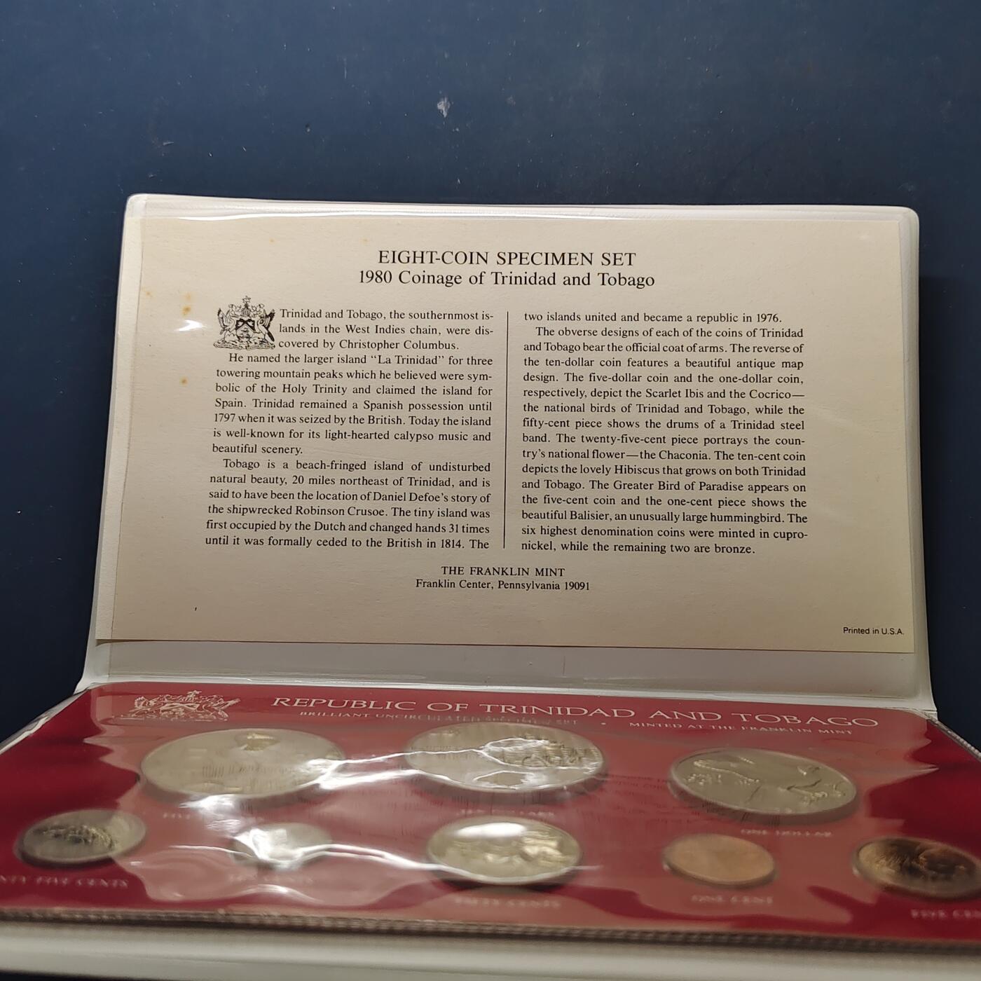 【全场包邮】纯粹捡漏拍509场 【稀少】特立尼达和多巴哥1980年官方封装套币-盒证全-量796
