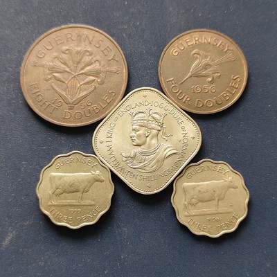 【全场包邮】纯粹捡漏拍508场 - 根西1956-1966年5枚套币-含3便士2版本+诺曼征服900周年纪念币