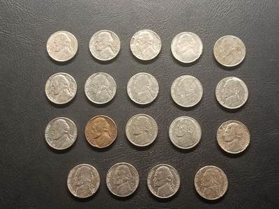 荟藏特别场次第五期——“社长的钢镚堆” 美国5分旧杰斐逊头像批量19枚