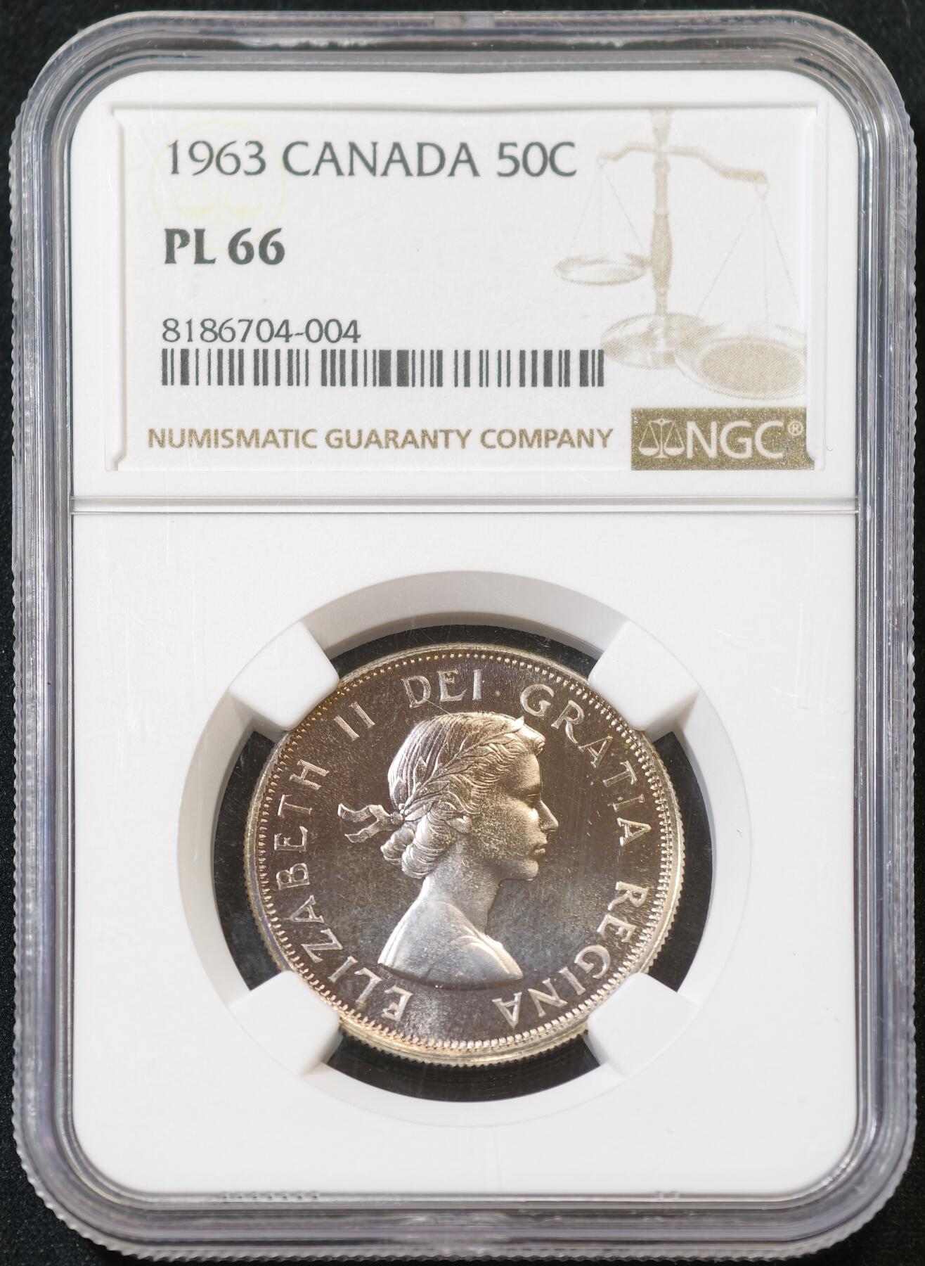 甄臻铺-世界币章拍卖（第53期），甄品场拍品征集中，送拍享返佣金等优惠多多 NGC-PL66  加拿大伊丽莎白50c银币  上66不易，追求高分的不要错过