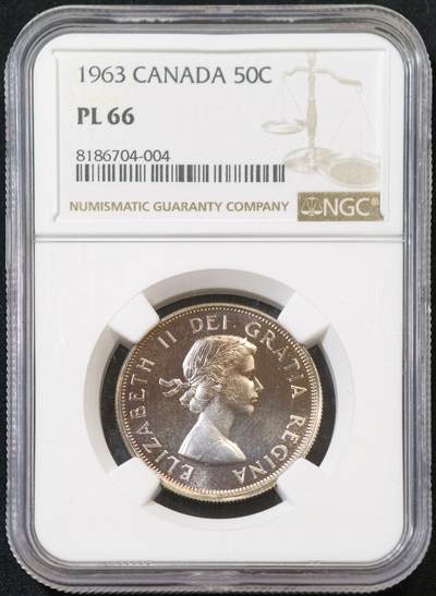 甄臻铺-世界币章拍卖（第53期），甄品场拍品征集中，送拍享返佣金等优惠多多 - NGC-PL66  加拿大伊丽莎白50c银币  上66不易，追求高分的不要错过