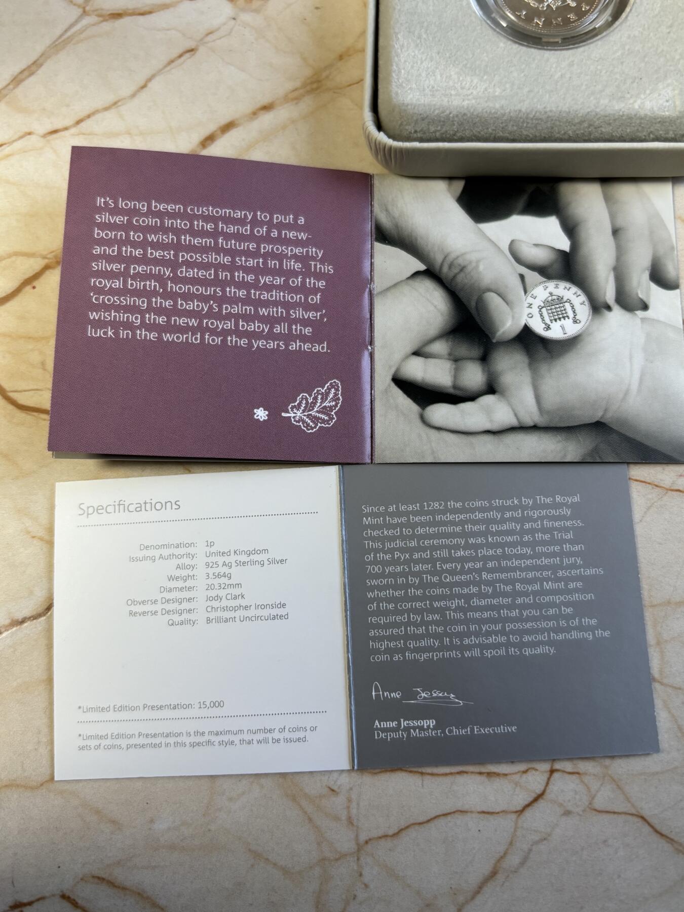 第192期拍卖 英国2018年送给新生婴儿的礼物1便士纪念银币，925银，3.56克，发行15000枚