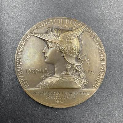 「木头集藏」章牌专场-第69场 - O.Roty～法国戎装形象初等教育铜奖章，直径：50  mm，64 g，边铭：丰饶角 BRONZE， 名家经典，品相不错！