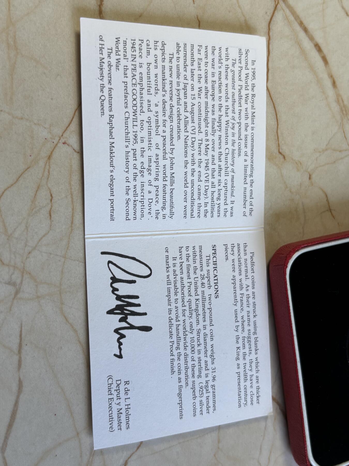 第192期拍卖 英国1995年二战胜利50周年2镑精制加厚纪念银币，925银，发行10000枚，31.96克