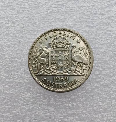 瓶子🏺第231期拍卖会  澳大利亚1959年弗洛林（Florin）银币  50%银  11.29克  11.29×0.5×23=129.835