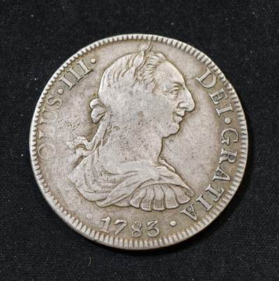 甄臻铺-世界币章拍卖（第53期），甄品场拍品征集中，送拍享返佣金等优惠多多 - 1783年 西属墨西哥 双柱卡洛斯三世FF 8里亚尔 大银币 27.07g 含银量90.3% 原味老包浆，细节见图