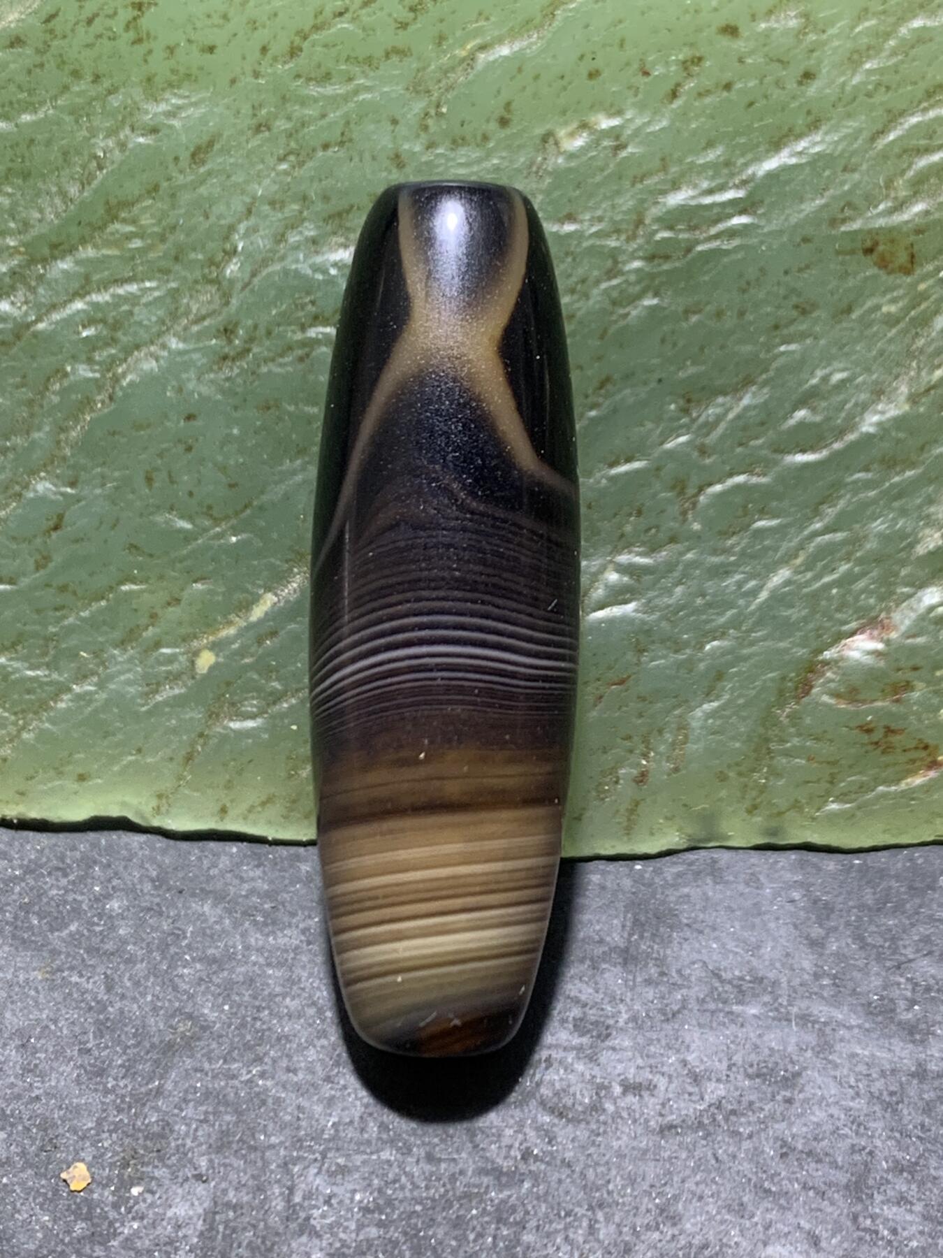 精美罕见X图案千层纹药师玛瑙桶珠一个