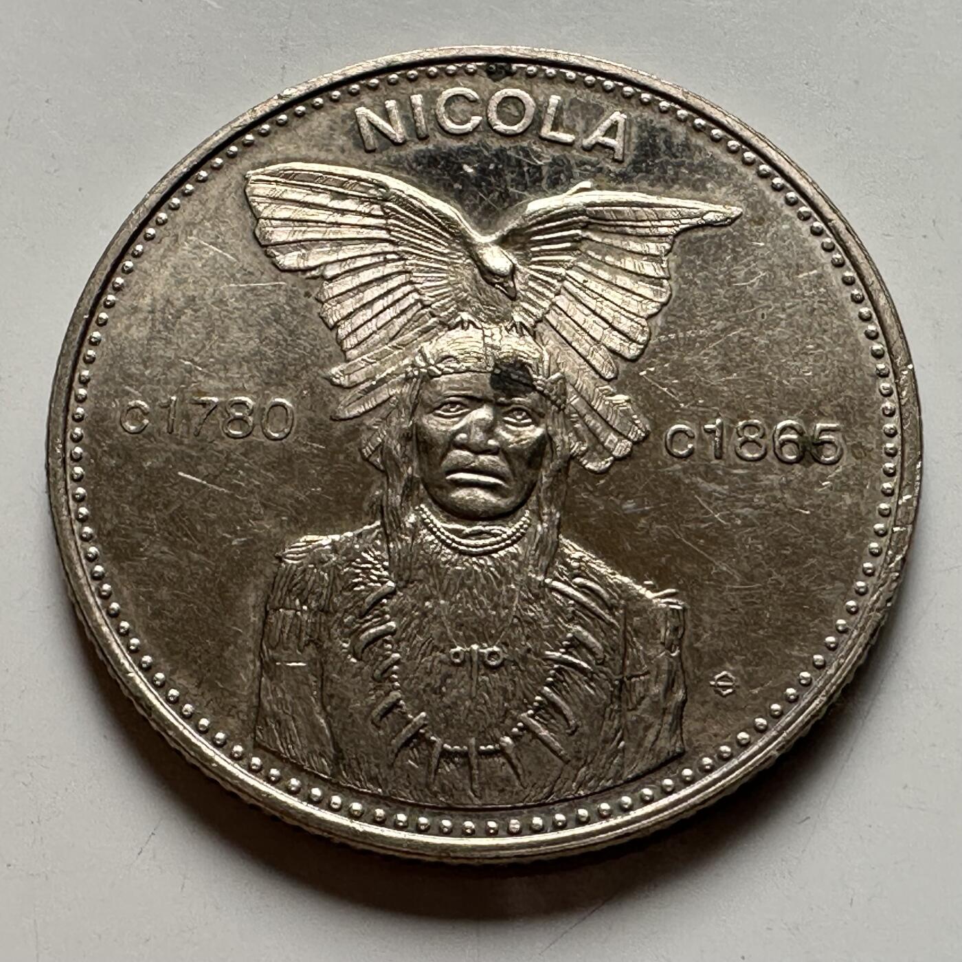 🌹外币初藏🌹🐯2026年第24场  每周二四六晚8️⃣点 接代拍 加拿大不列颠哥伦比亚1978年尼古拉酋长奥卡纳根元纪念币 贸易代用币