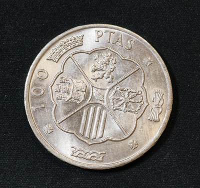 甄臻铺-世界币章拍卖（第53期），甄品场拍品征集中，送拍享返佣金等优惠多多 - 1966年 西班牙 弗朗哥 100比塞塔 正反面转光好，细节见图