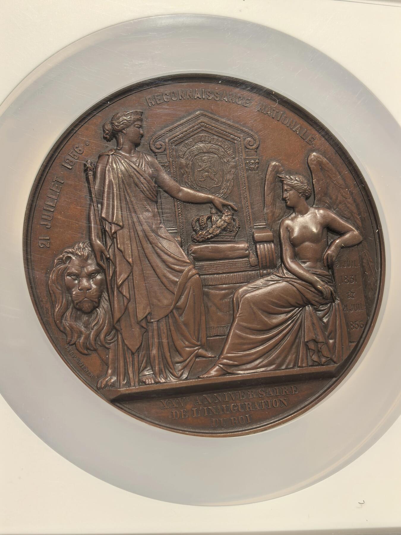 博洋堂世界钱币拍卖第163期（全场包邮） NGC MS64BN 比利时1856年利奥波德一世登基25周年纪念大铜章