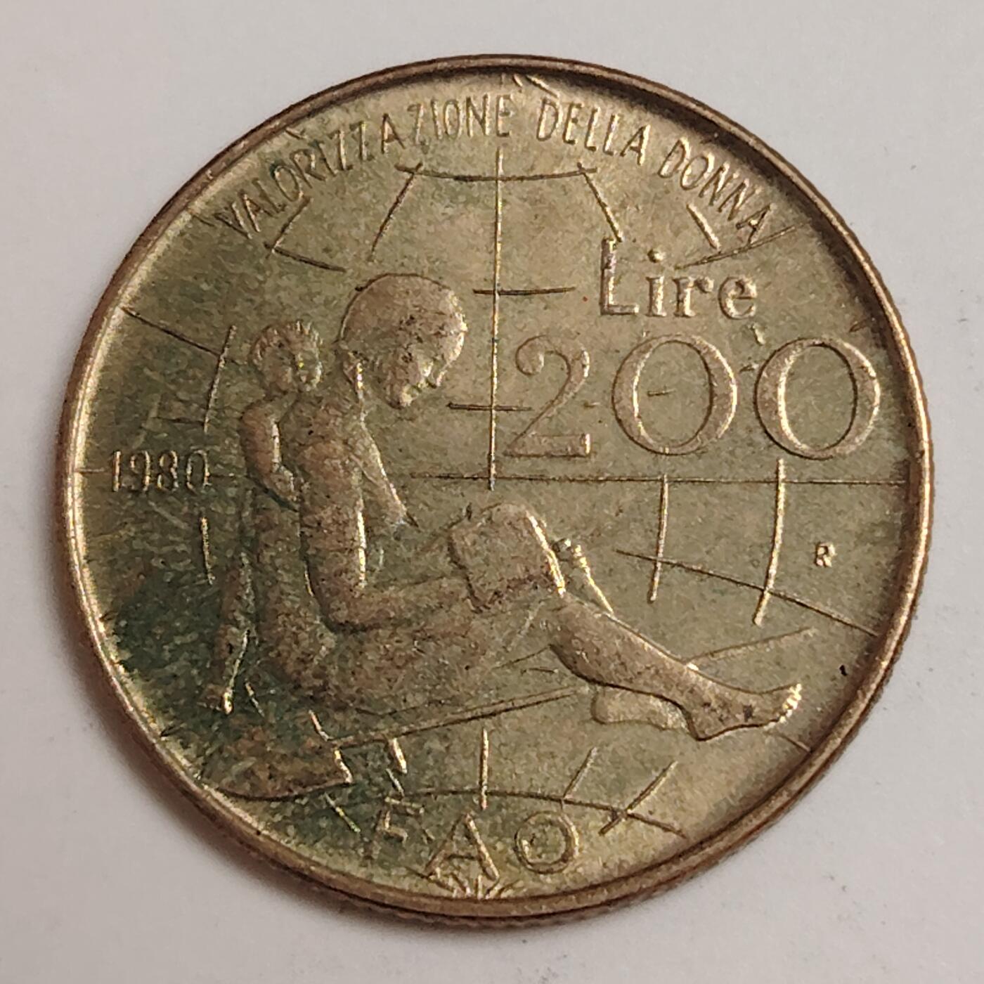 布加迪🐬～世界钱币(上海)🌾第 279 期 /  各国套币和散币 意大利🇮🇹 1980年 200里拉