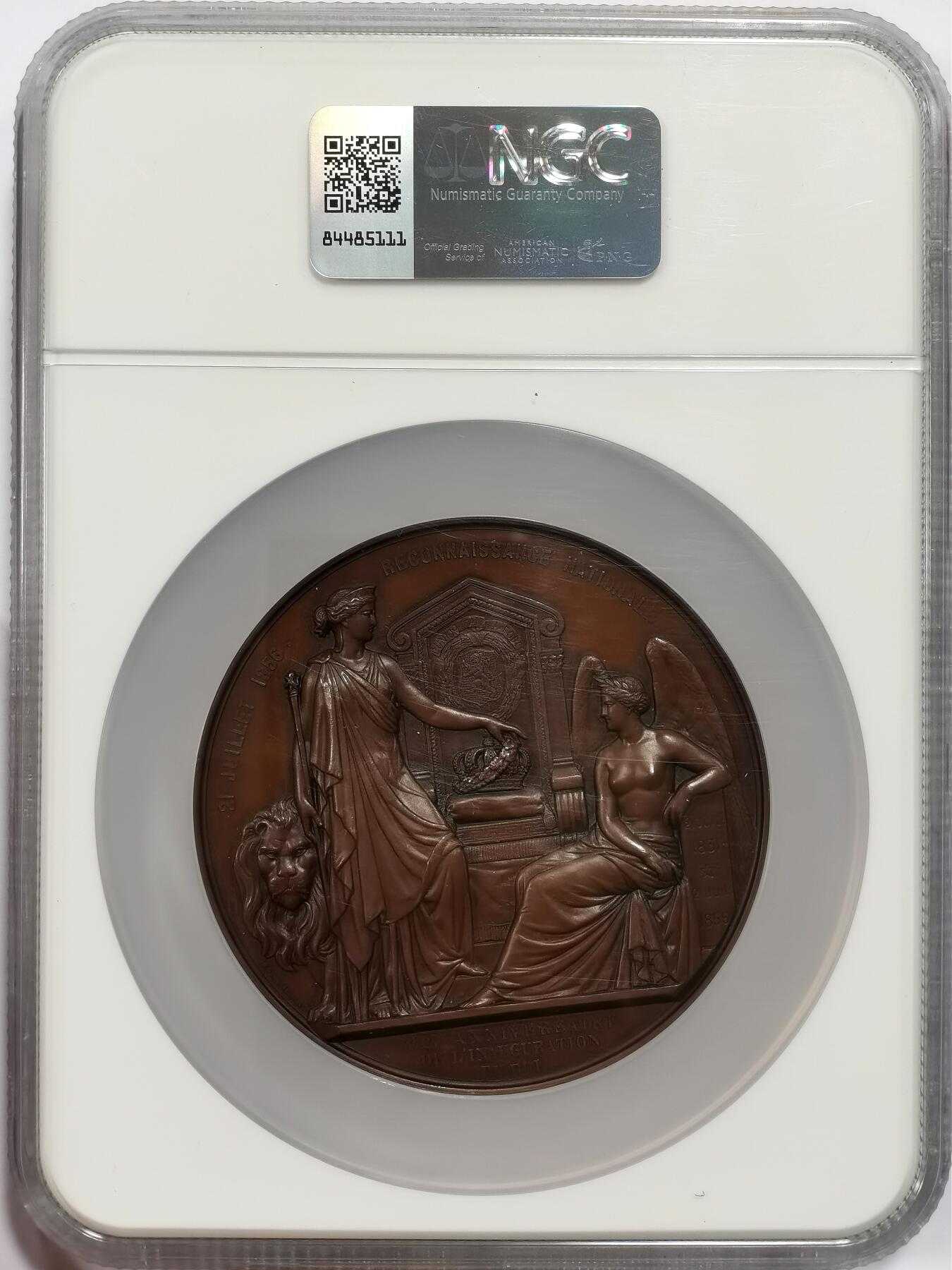 博洋堂世界钱币拍卖第163期（全场包邮） NGC MS64BN 比利时1856年利奥波德一世登基25周年纪念大铜章