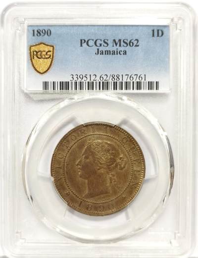 博洋堂世界钱币拍卖第163期（全场包邮） - NGC MS62 英属牙买加1890年维多利亚1便士