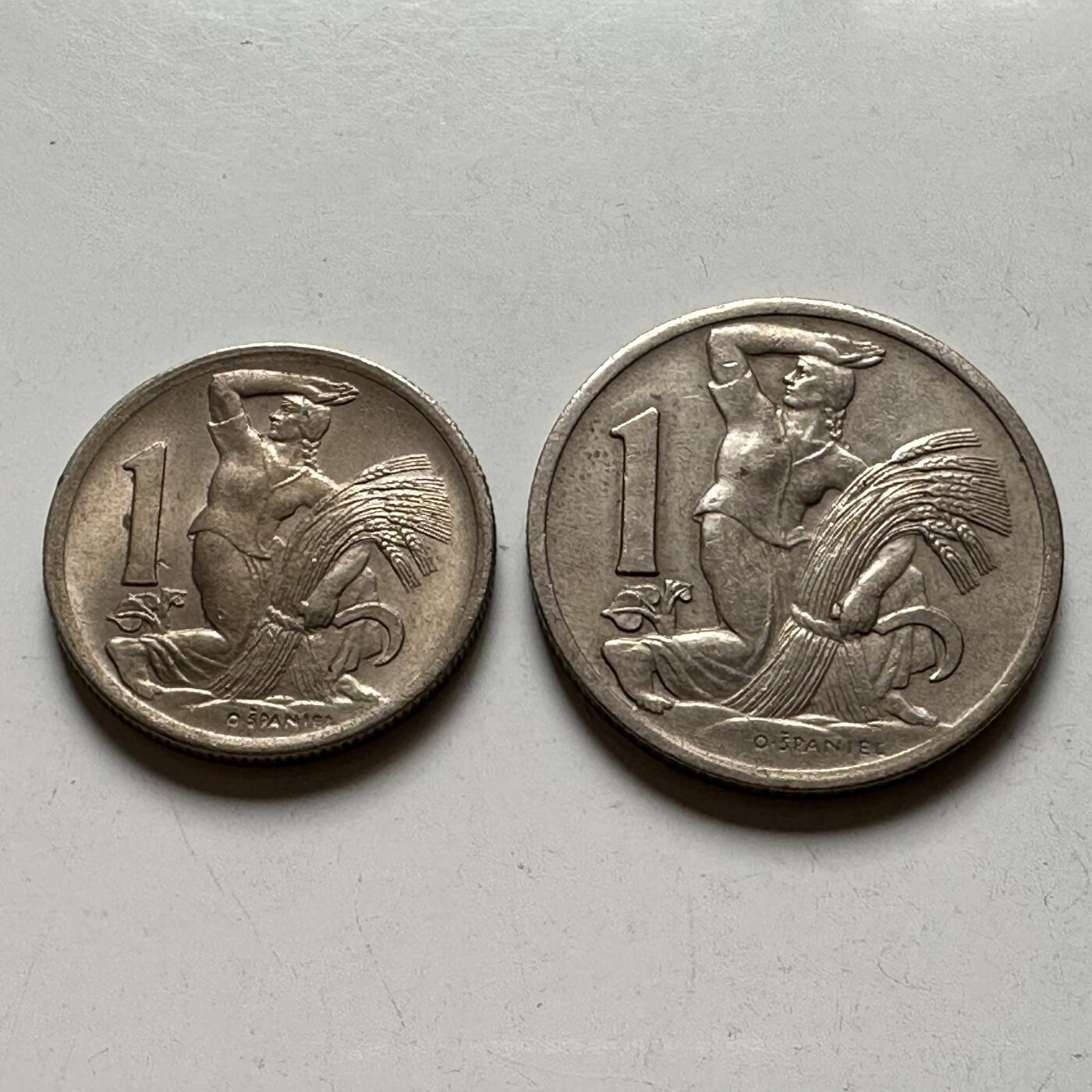 🌹外币初藏🌹🐯2026年第24场  每周二四六晚8️⃣点 接代拍 捷克斯洛伐克 1929/1946年 1克朗铜镍币 大小版一对 