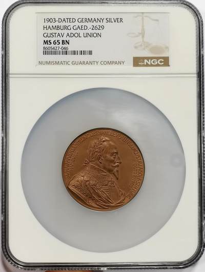 博洋堂世界钱币拍卖第163期（全场包邮） - NGC MS65BN 德国1903年古斯塔夫·阿道夫联盟纪念大铜章