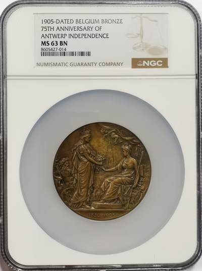 博洋堂世界钱币拍卖第163期（全场包邮） - NGC MS63BN 比利时1905年安特卫普独立75周年纪念大铜章