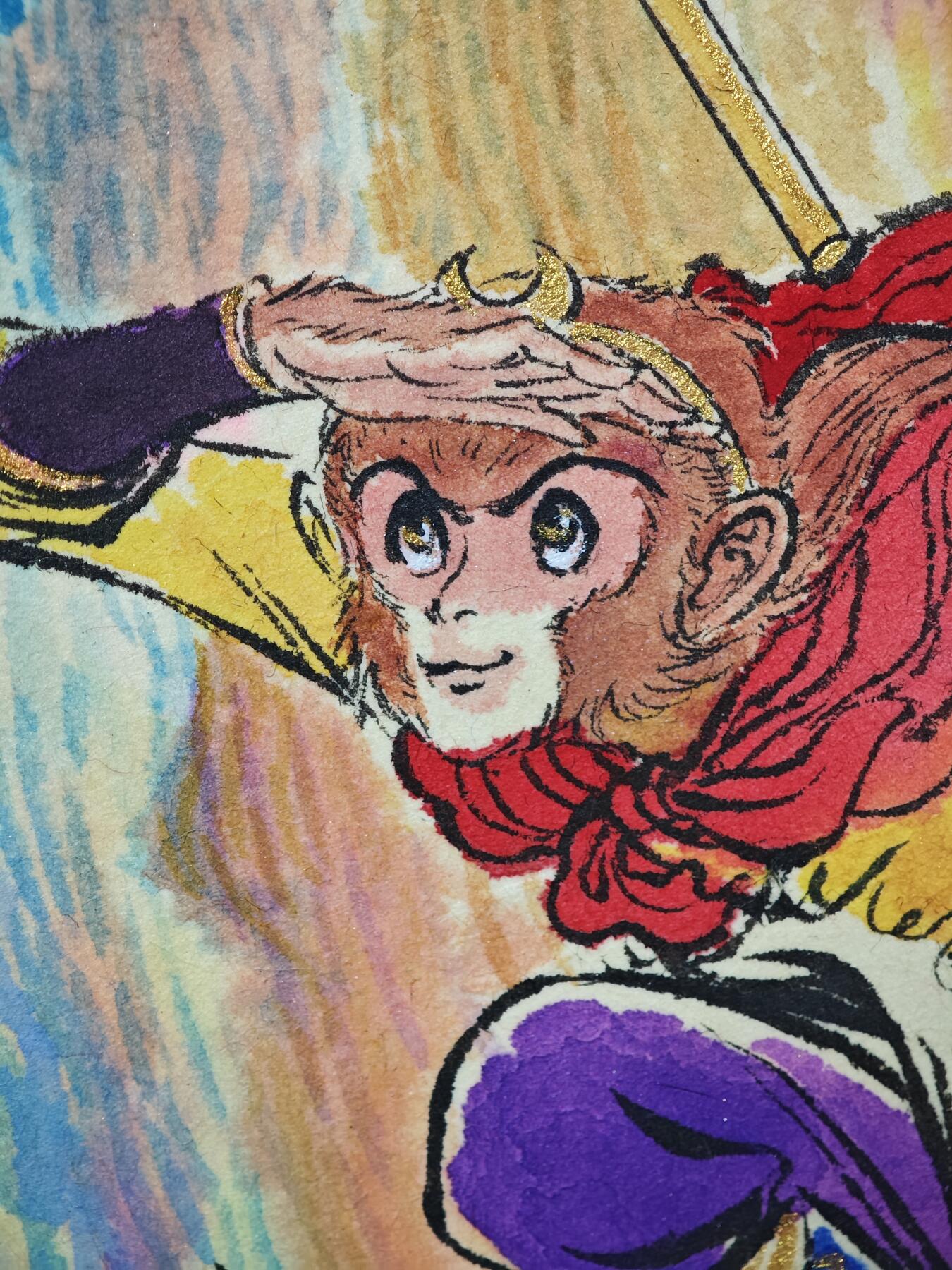 白泽拍卖卡牌手绘专场第33期（去岁千般皆如愿 今年万事定称心） 2026 权迎东手绘画 孙大圣 尺寸：15cm*21cm  权迎东签题