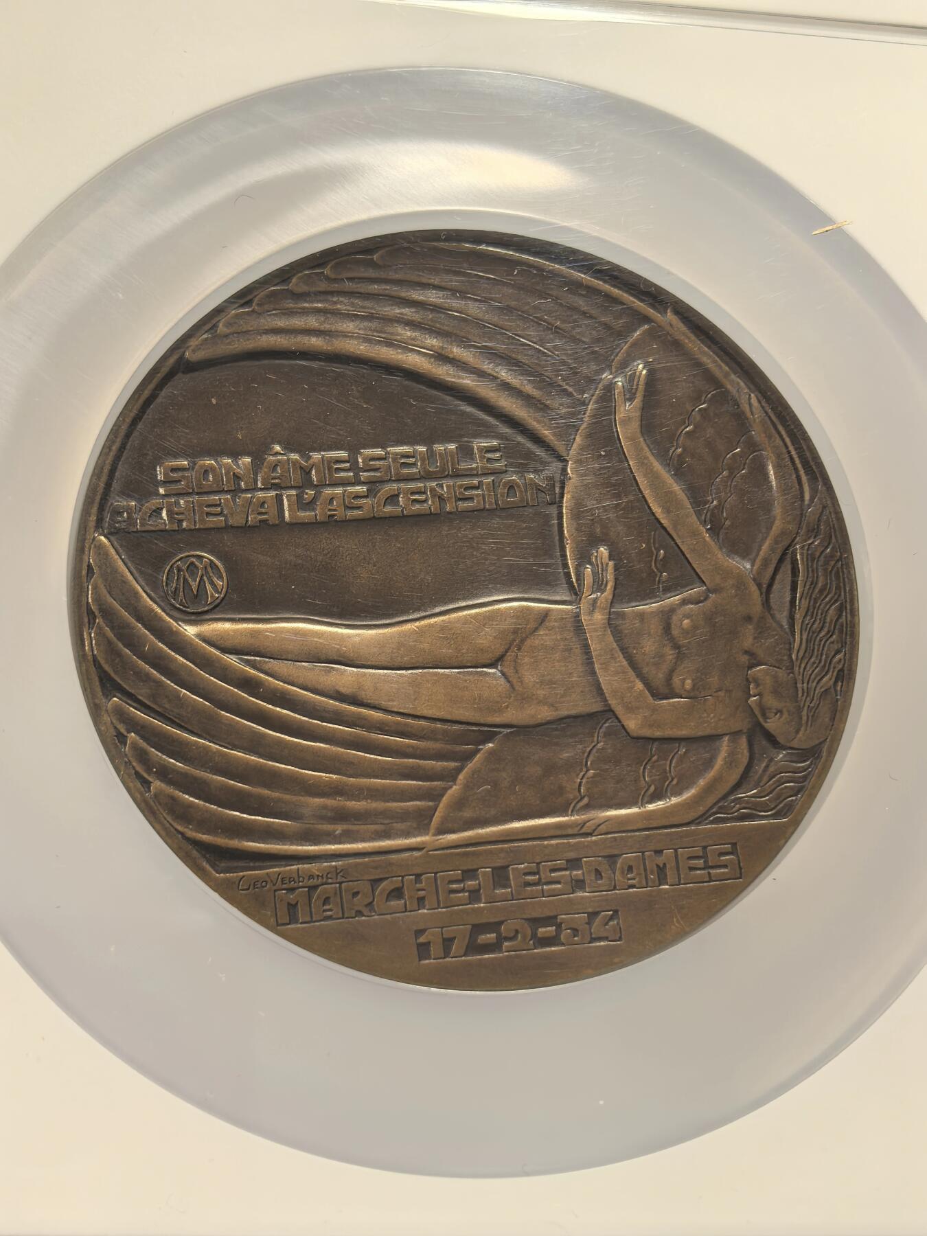 博洋堂世界钱币拍卖第163期（全场包邮） NGC MS64BN 比利时1934年阿尔伯特一世逝世纪念大铜章