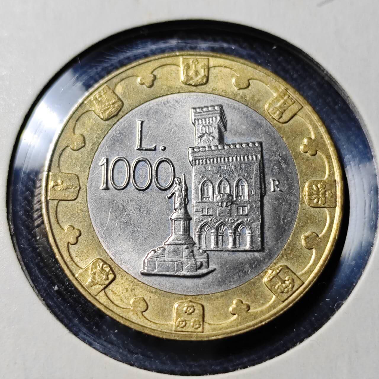 KK钱币收藏小铺   套币 批量/好品散币专场 2月预留时间 周末发货  圣马力诺1000里拉双色币