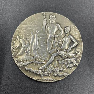 「木头集藏」章牌专场-第69场 - Rivet～法国马赛航海协会镀金银章，直径：50 mm，59.5 g，边铭：丰饶角 ARGENT，热门题材