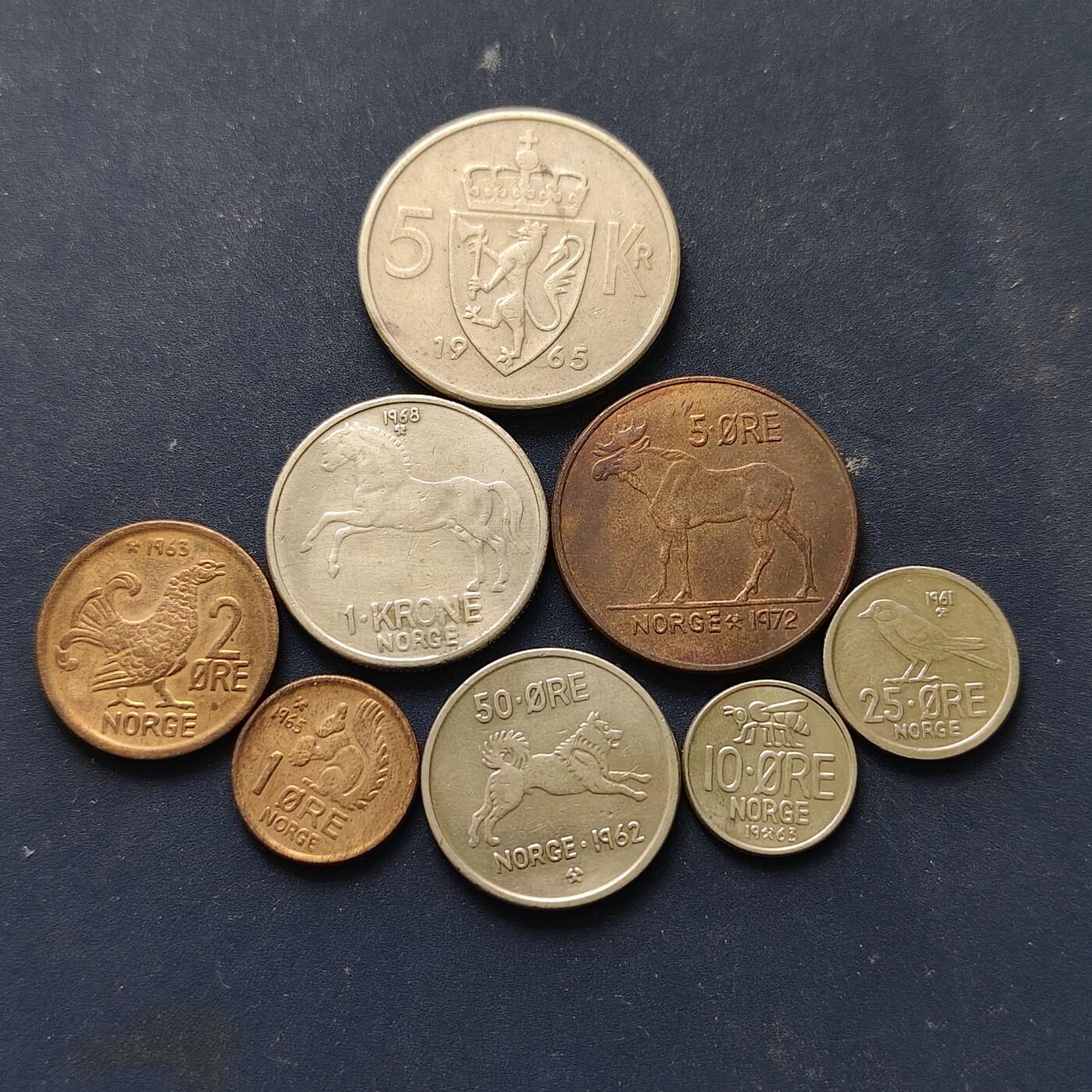 【全场包邮】纯粹捡漏拍508场 挪威1962-1975年动物版8枚套币