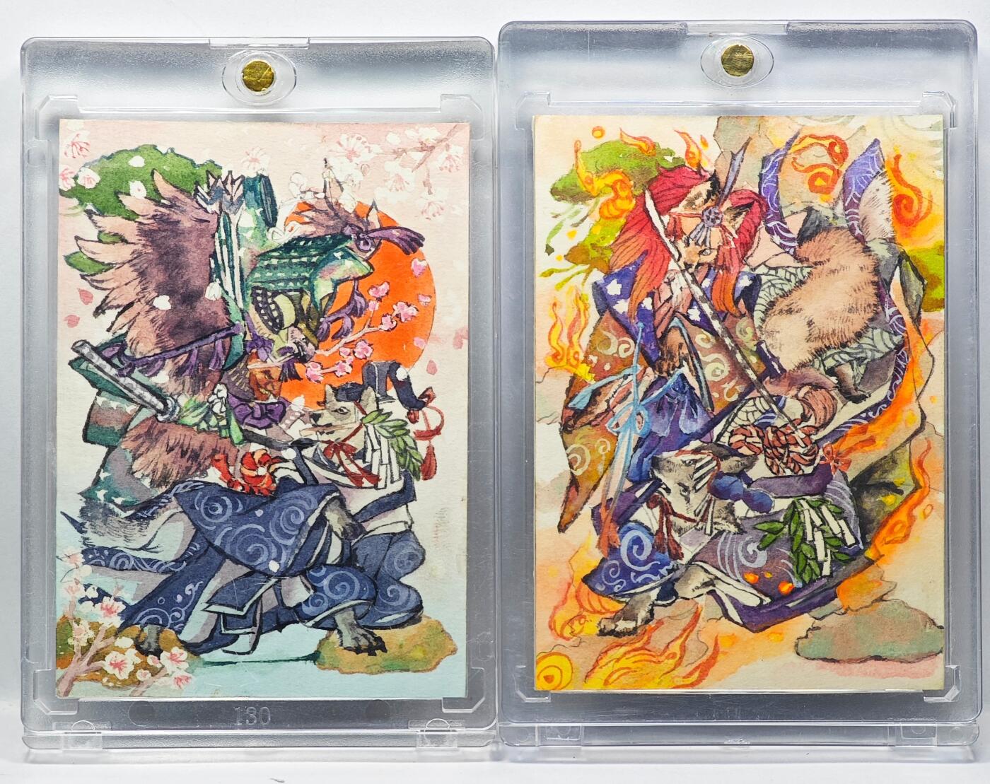 白泽拍卖卡牌手绘专场第33期（去岁千般皆如愿 今年万事定称心） 2025 PENPLAY手绘卡 式神 2张  兜兜象亲签 卡砖封装