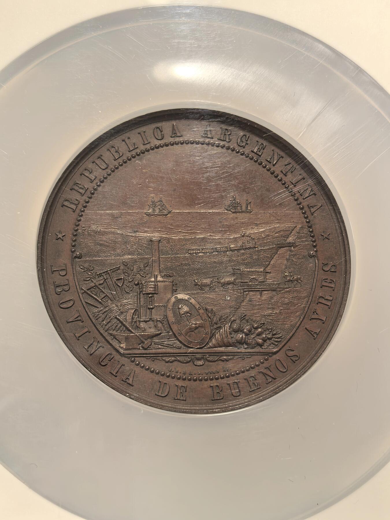 博洋堂世界钱币拍卖第163期（全场包邮） NGC MS62BN 阿根廷1870年战役中的桥梁纪念大铜章，1870年正值阿根廷内战期间
