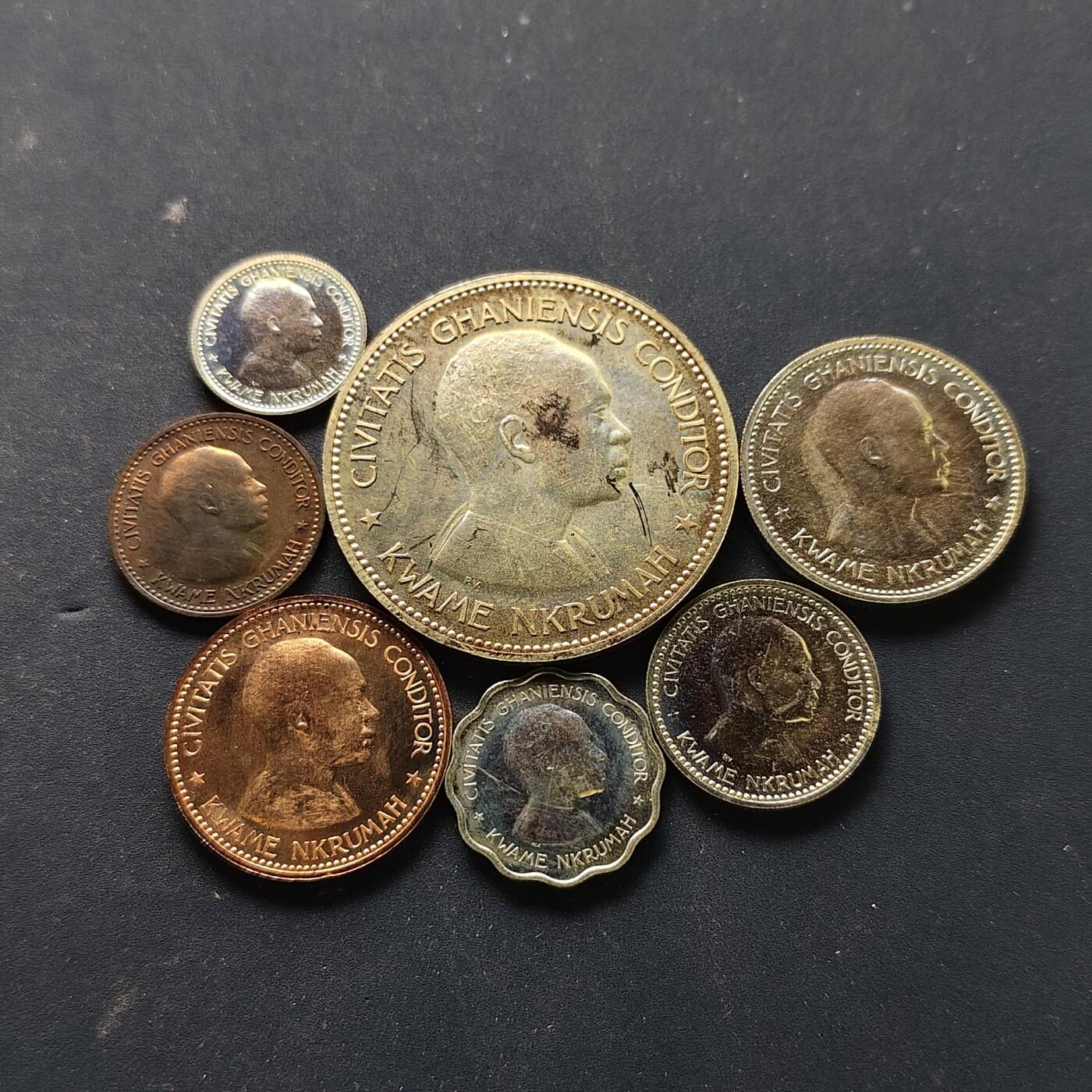 【全场包邮】纯粹捡漏拍509场 【少见】加纳1958年官方盒装精制套币-含10先令克朗型精制币-量6431