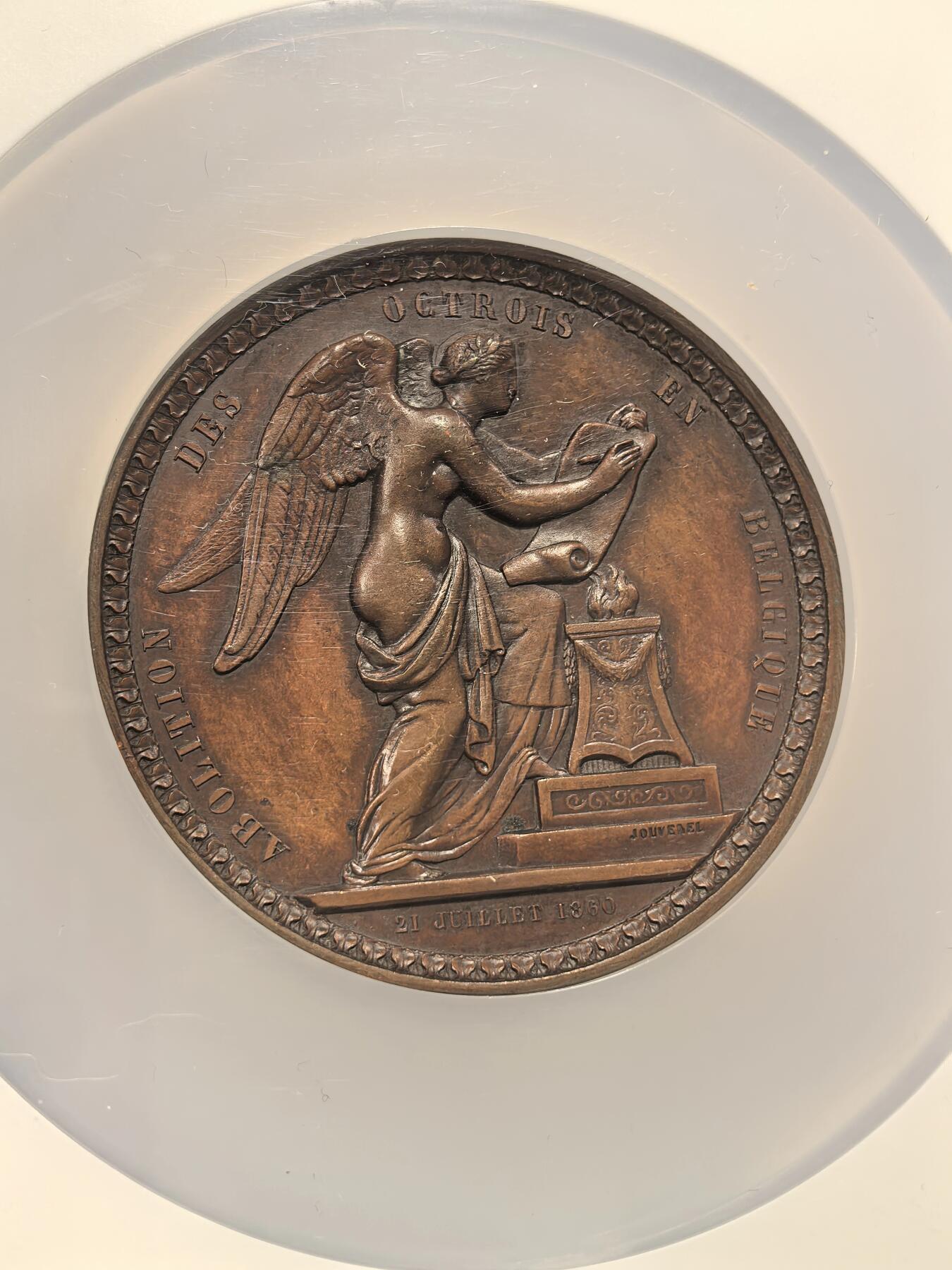 博洋堂世界钱币拍卖第163期（全场包邮） NGC MS63BN 比利时1860年废除城市税纪念大铜章