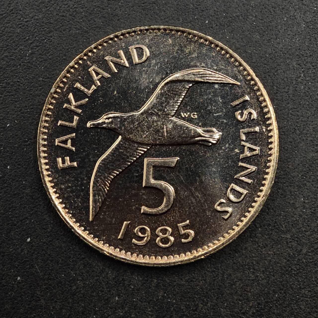【淘币小摊】实时拍第八百七十六拍   散币场    每周一统一发货 福克兰群岛1985年海鸥5便士镍币
