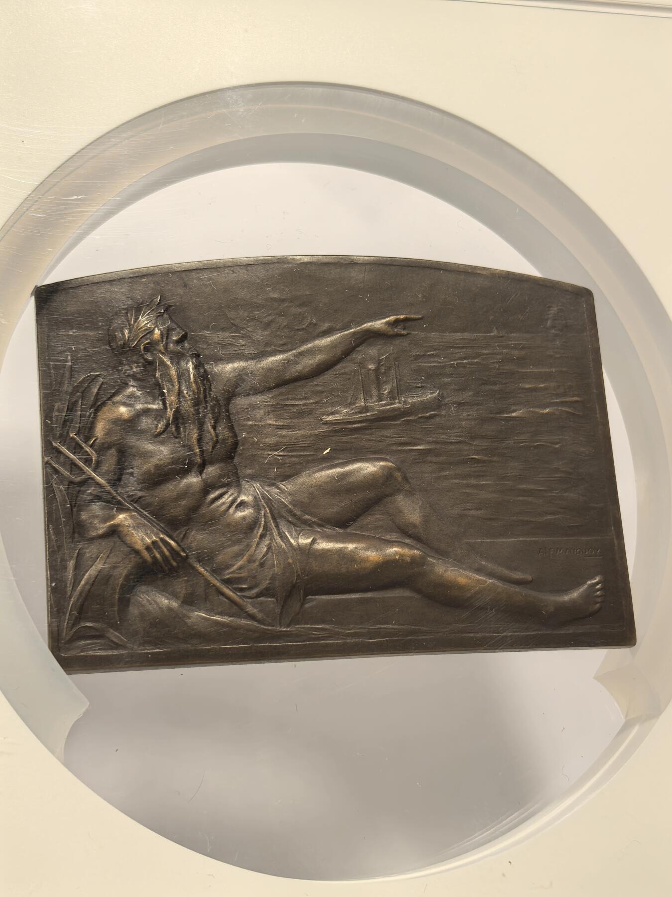 博洋堂世界钱币拍卖第163期（全场包邮） NGC MS63BN 比利时1920年Helice拖船公司成立50周年纪念大铜章