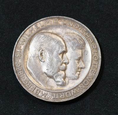 甄臻铺-世界币章拍卖（第53期），甄品场拍品征集中，送拍享返佣金等优惠多多 - 1911年 德国-符腾堡 威廉二世银婚 3马克 包浆好，正反面底光都不错，细节见图