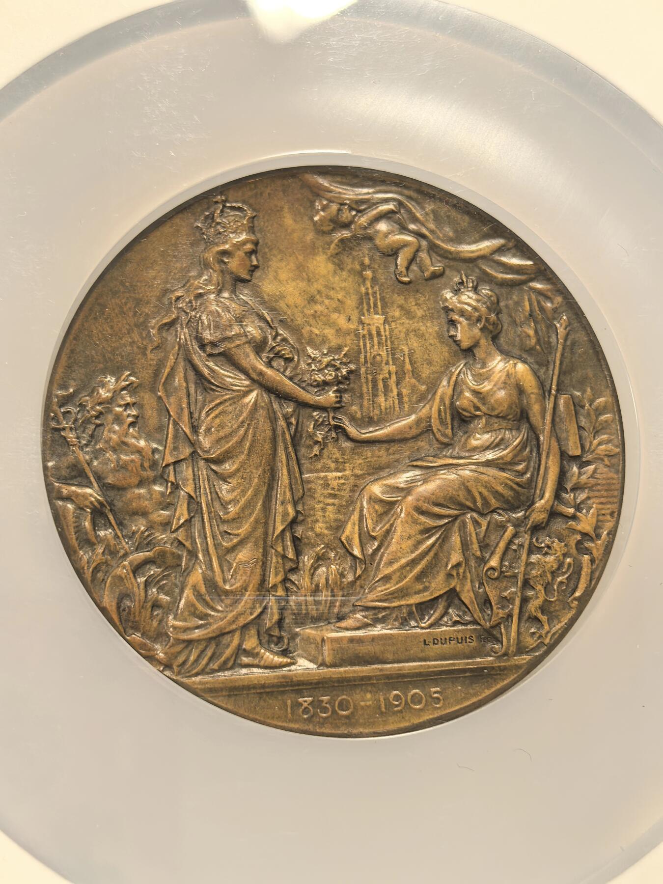 博洋堂世界钱币拍卖第163期（全场包邮） NGC MS63BN 比利时1905年安特卫普独立75周年纪念大铜章