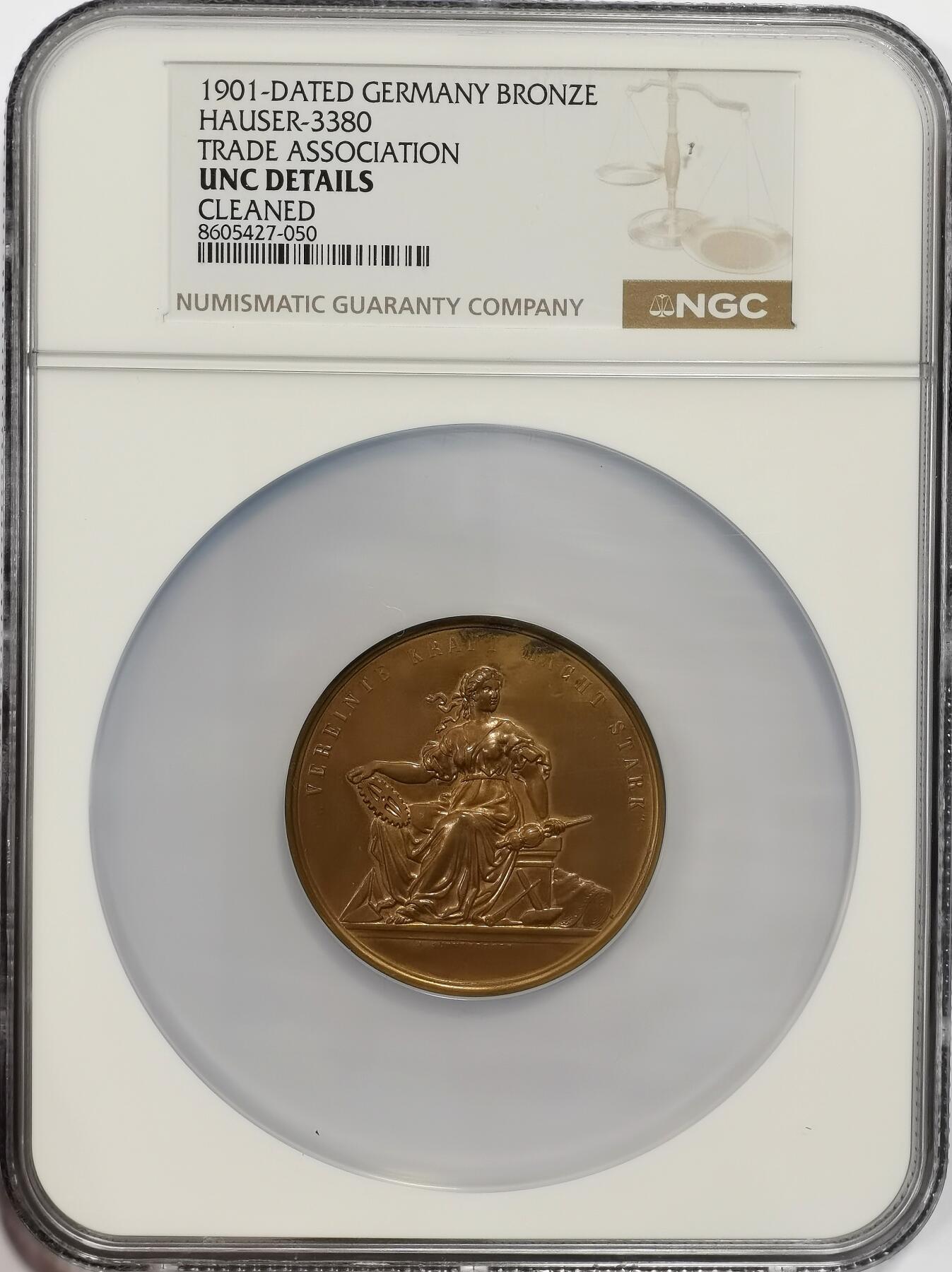 博洋堂世界钱币拍卖第163期（全场包邮） NGC UNC 德国1901年贸易协会纪念大铜章，1901年正值德国工业与商业蓬勃发展的“威廉时代”（Wilhelmine Era），各地贸易协会频繁举办展览、会议或庆典，以促进经济交流