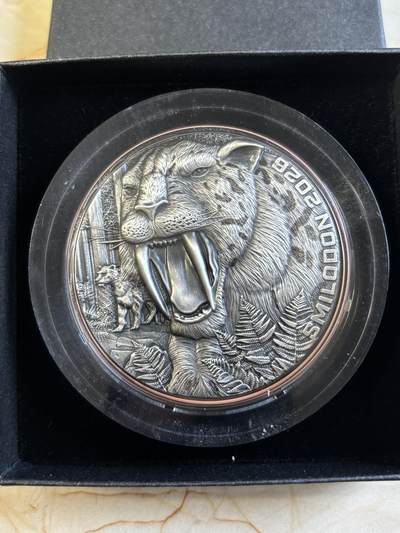 第192期拍卖 - 瓦努阿图2026年恐龙时代6剑齿虎银铜双金属仿古纪念币，999银+铜，10克银+145铜，发行1999枚