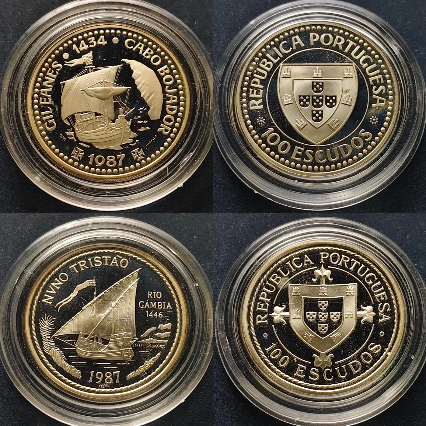 【全场包邮】纯粹捡漏拍509场 葡萄牙1987-1988年大航海时代系列第一组精制纪念银币4枚全套银币【34毫米16.5克92.5%X4枚】-盒证全
