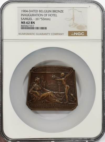博洋堂世界钱币拍卖第163期（全场包邮） - NGC MS62BN 比利时1904年新市政厅落成典礼纪念大铜章