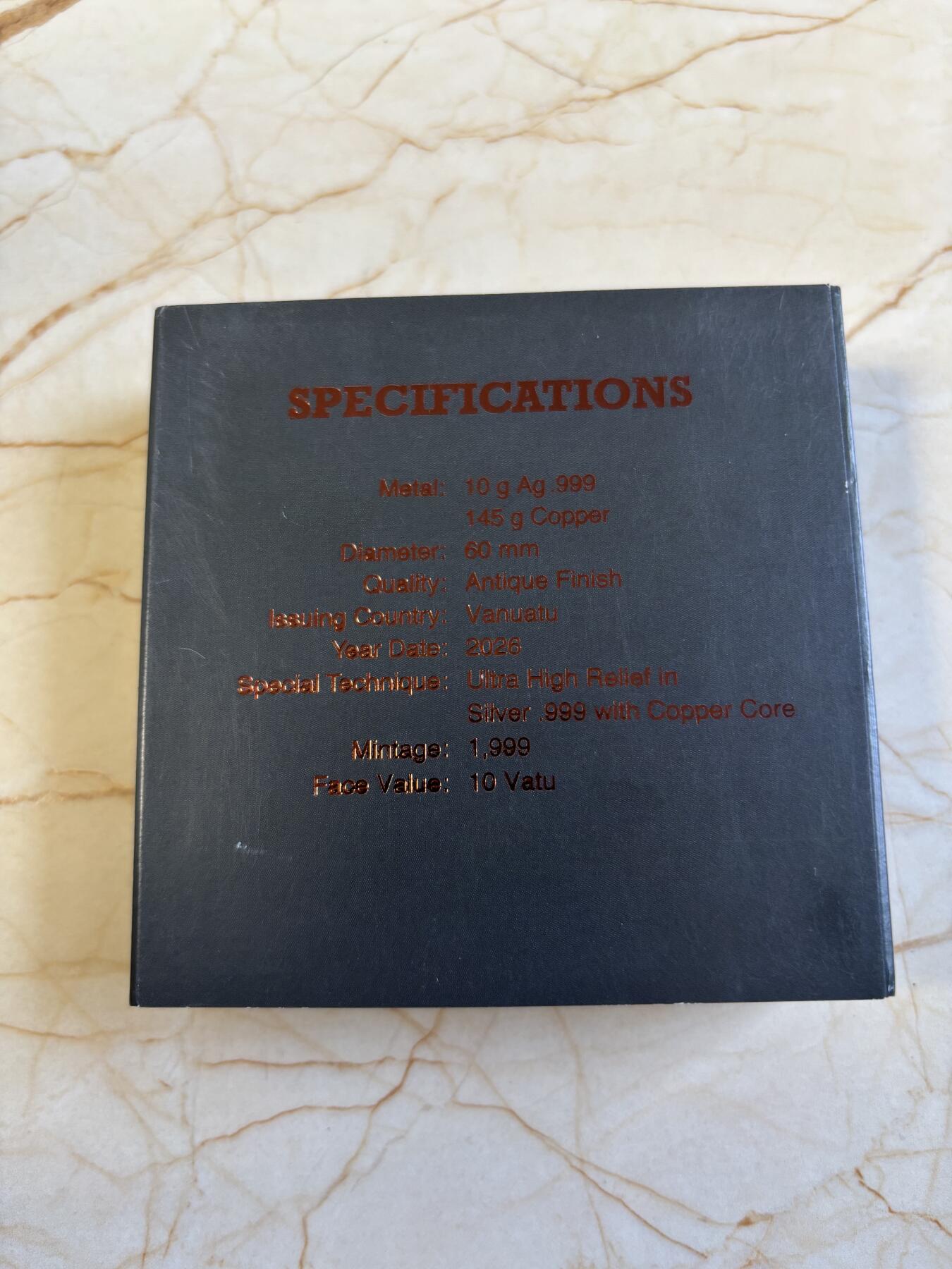第192期拍卖 瓦努阿图2026年恐龙时代6剑齿虎银铜双金属仿古纪念币，999银+铜，10克银+145铜，发行1999枚