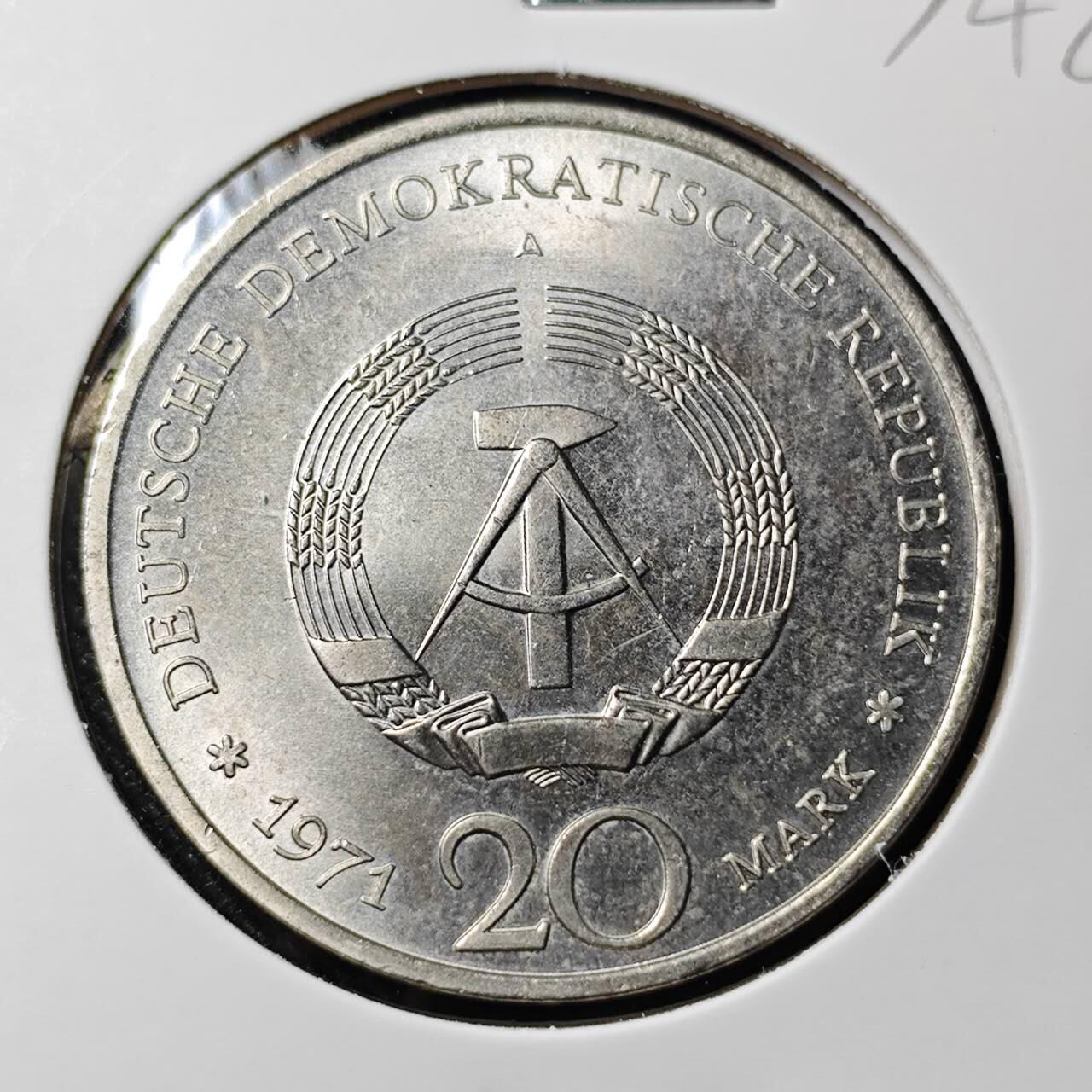 KK钱币收藏小铺   套币 批量/好品散币专场 2月预留时间 周末发货  1971东德20马克纪念币