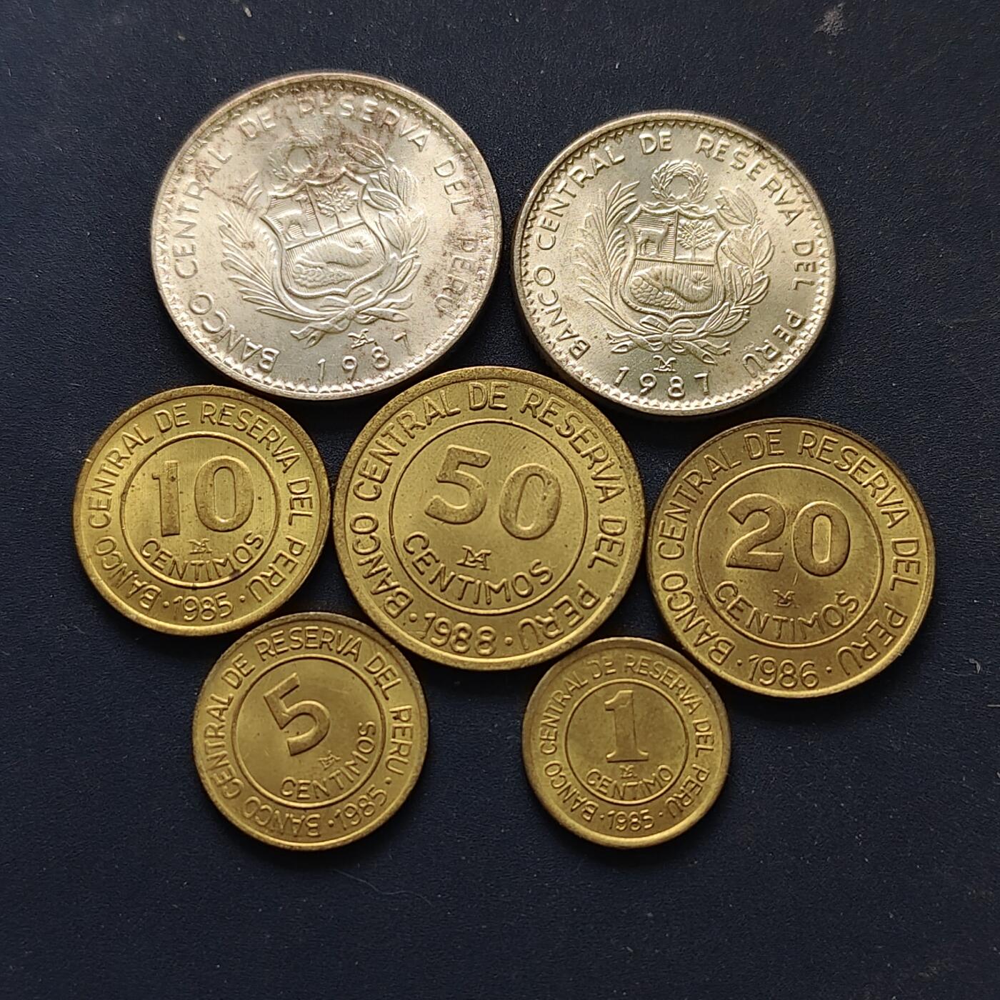 【全场包邮】纯粹捡漏拍508场 秘鲁1985-1988年格劳将军版7枚套币