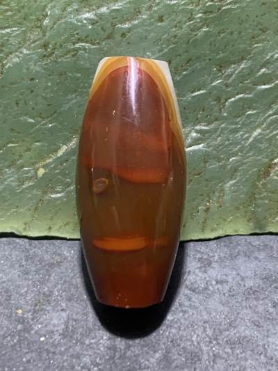 精美冰飘冻料战国红玛瑙天珠形桶珠一个， - 精美冰飘冻料战国红玛瑙天珠形桶珠一个，