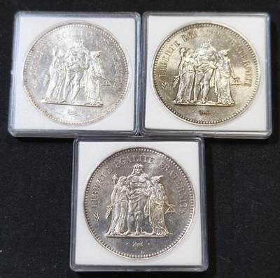 甄臻铺-世界币章拍卖（第53期），甄品场拍品征集中，送拍享返佣金等优惠多多 - 50法郎3枚，30克裸币