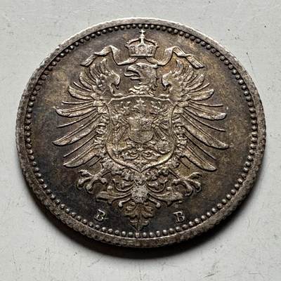 🌹外币初藏🌹🐯2026年第24场  每周二四六晚8️⃣点 接代拍 - 德意志帝国 1876年 威廉一世 20芬尼 银币 90%银 直径16mm 