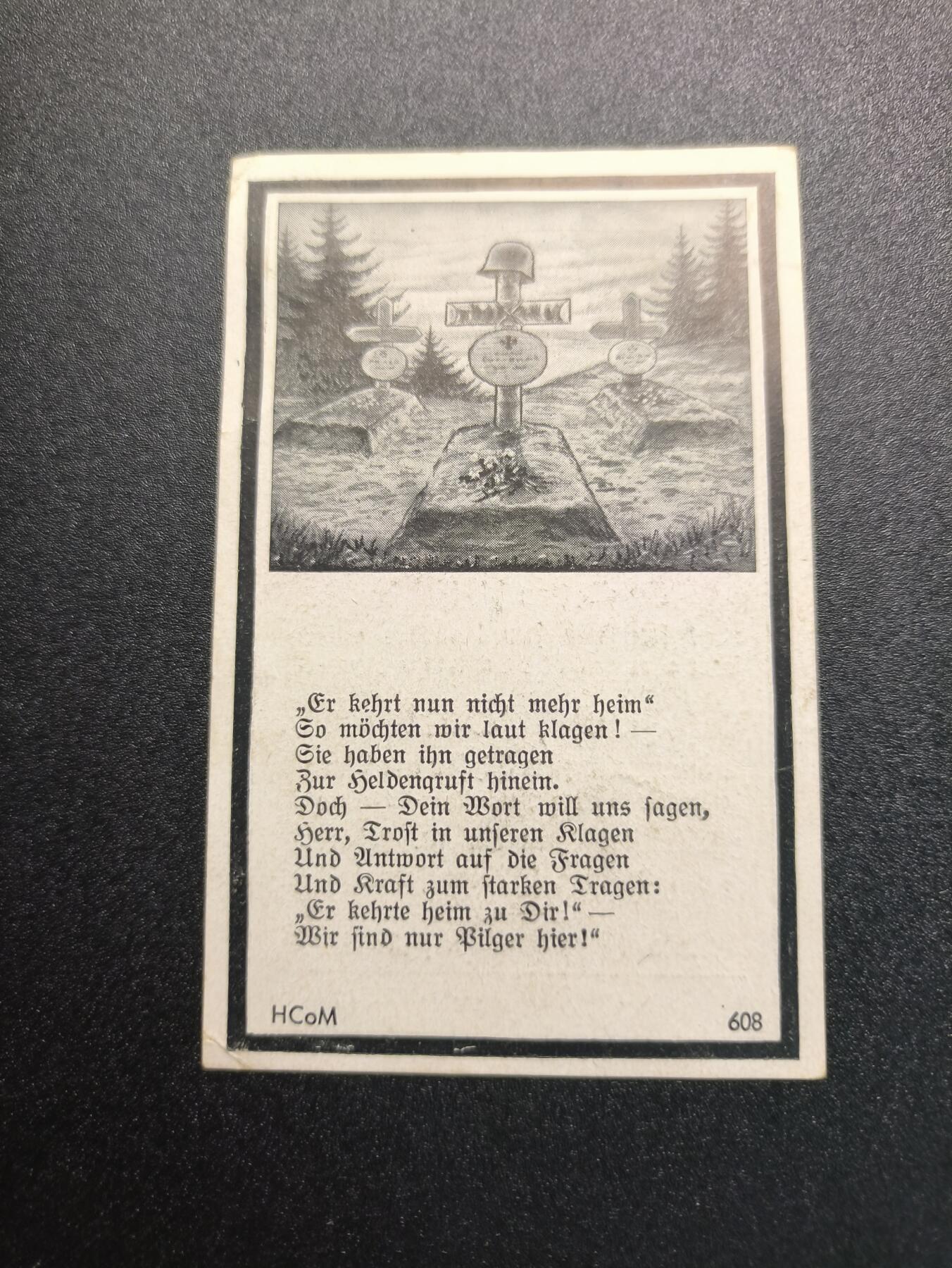 云宸嘉赏-勋臻精藏⭐️年后精品专拍场次🎖 德意志第三帝国国防军反坦克营士兵阵亡卡  1944年东线阵亡