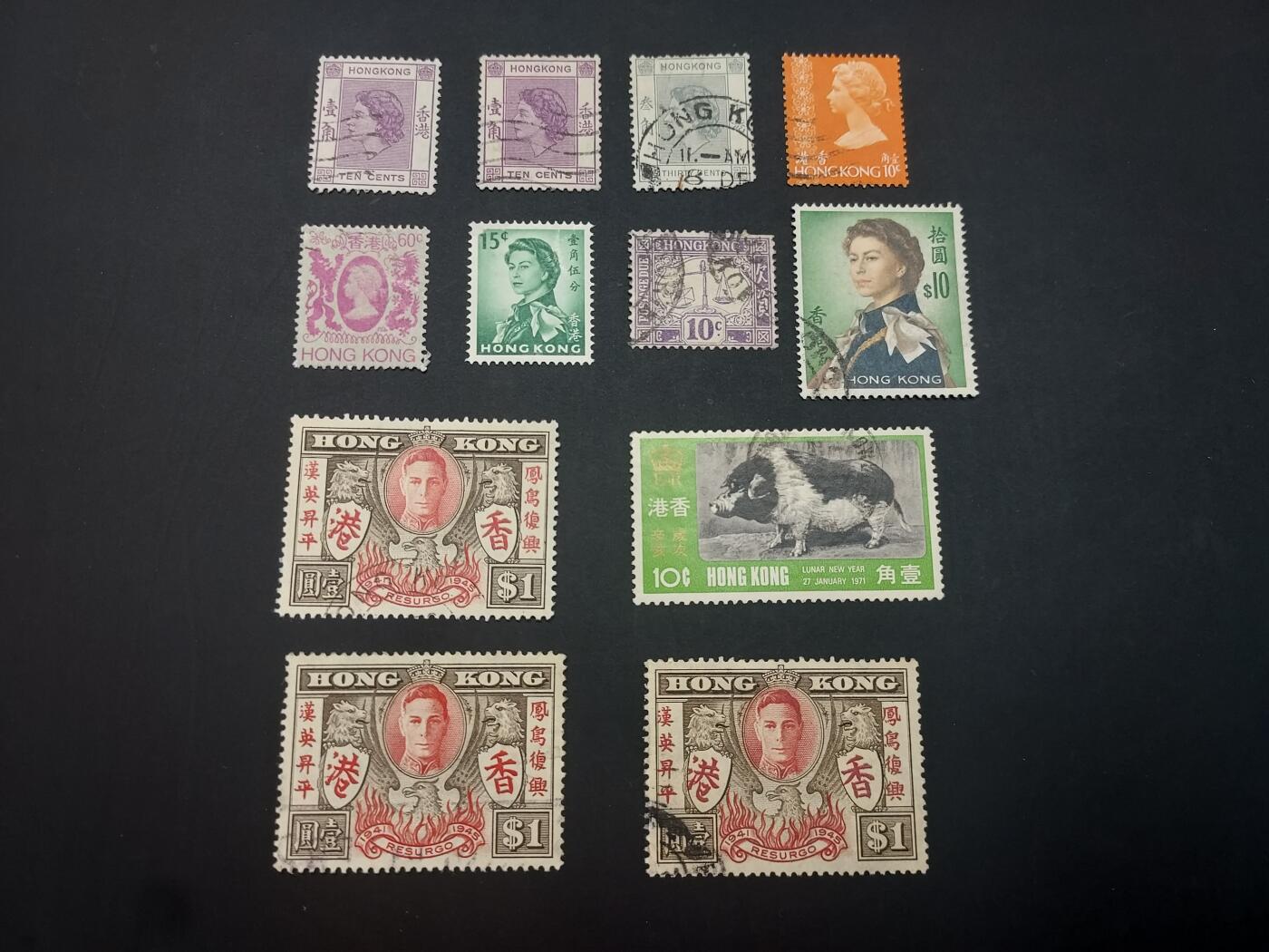 博彦收藏   3月11日 8点邮票专场 全场包邮 香港 中早期旧票12枚 个别瑕疵 大部分上品  
