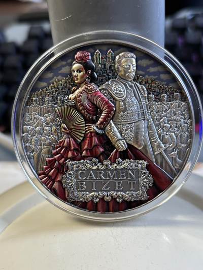 第192期拍卖 - 纽埃2022年比才歌剧《卡门》2盎司仿古纪念彩银币，999银，发行500枚
