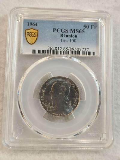 G&W世界散币，银币处理专场（第45场） - PCGS-MS65  留尼汪1964年50法郎