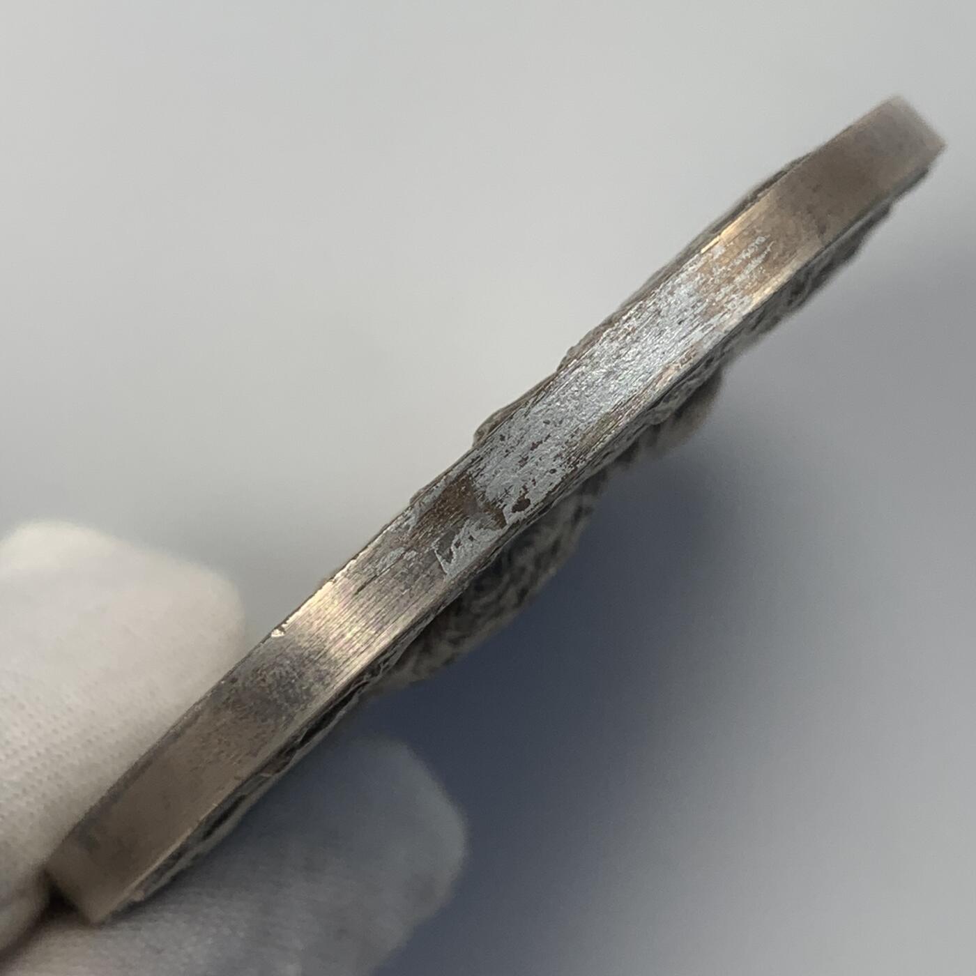 掌中浮雕-藏着的欧洲第053场 1927年意大利物理学家伏特逝世100周年镀银铜章 G.Lonazzi雕刻，59mm, (边缘无磕碰，仅一处漏铜，如图）