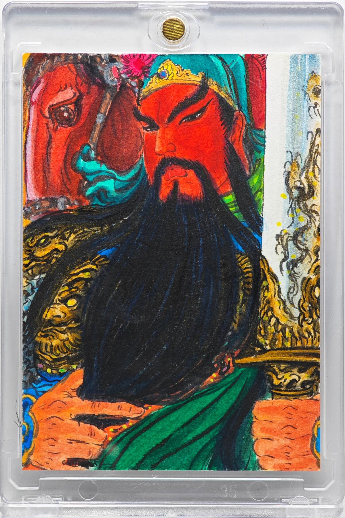 白泽拍卖卡牌手绘专场第33期（去岁千般皆如愿 今年万事定称心） 2025 昆仑万象手绘卡 关公  权迎东背简绘 卡砖封装